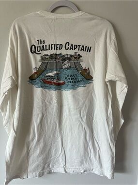 Comfort Colors White Long-Sleeve "The Qualified Captain" Boat Ramp Tee Mens L